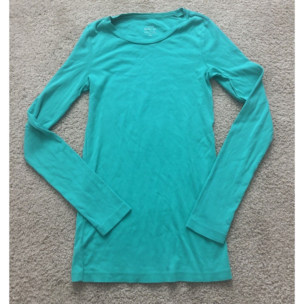 J.Crew Perfect Fit  Crew-Neck Long Sleeve T-Shirt Teal Cotton Womens XS